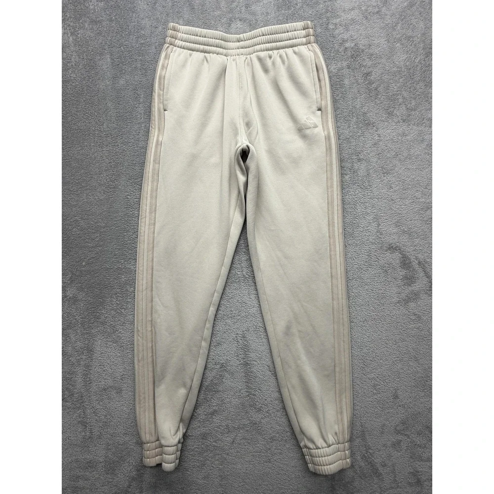 Adidas Pants Youth XL Beige Fleece Joggers Three Stripes Ankle Cuffed‎ Pull On